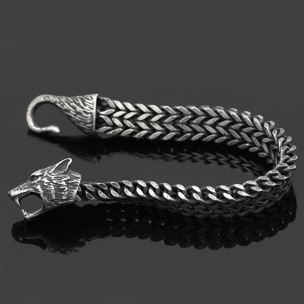 Buy Men’s Wolf Head Stainless Steel Cuban Chain Bracelet