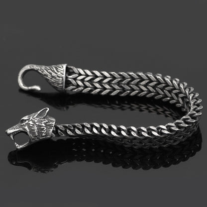 Buy Men’s Wolf Head Stainless Steel Cuban Chain Bracelet