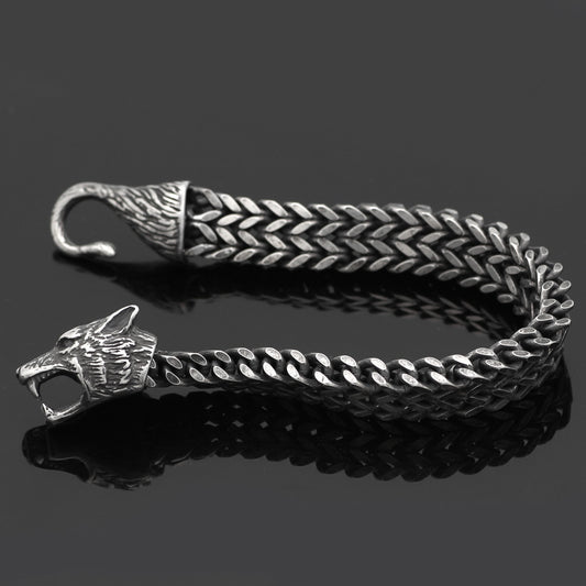 Buy Men’s Wolf Head Stainless Steel Cuban Chain Bracelet
