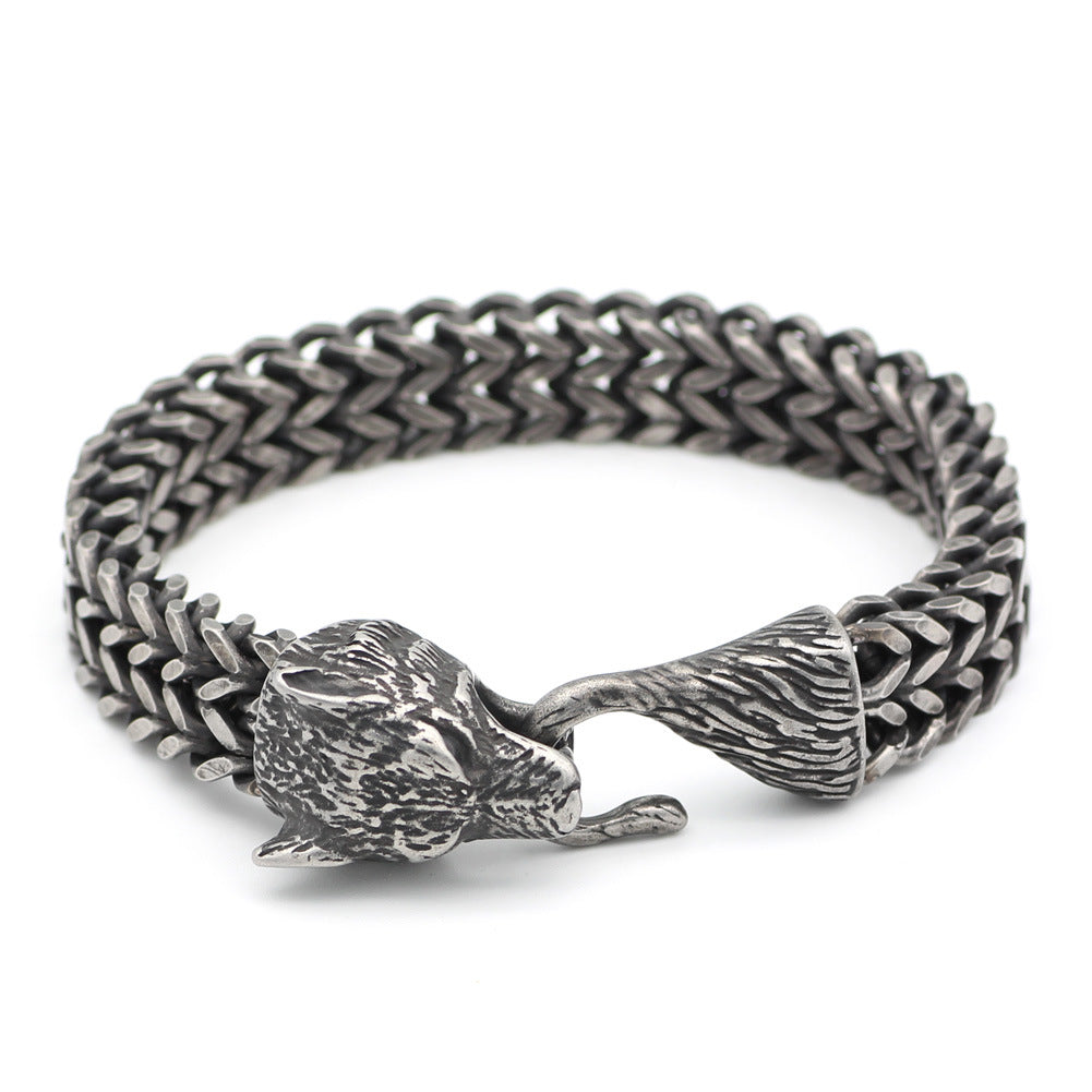 Buy Men’s Wolf Head Stainless Steel Cuban Chain Bracelet