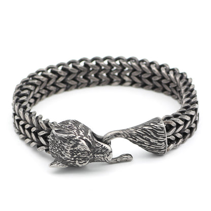 Buy Men’s Wolf Head Stainless Steel Cuban Chain Bracelet