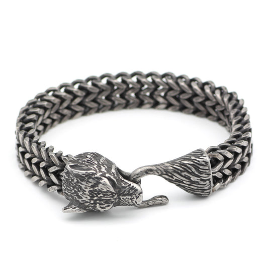 Buy Men’s Wolf Head Stainless Steel Cuban Chain Bracelet