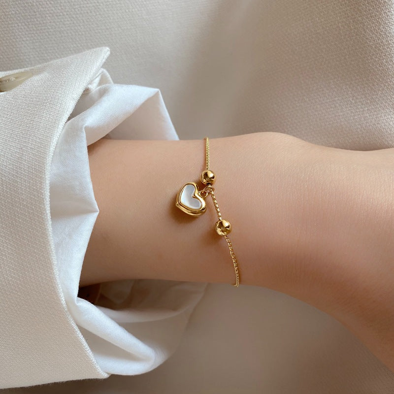 Shell White Peach Heart Love Bracelet – Adjustable Jewelry