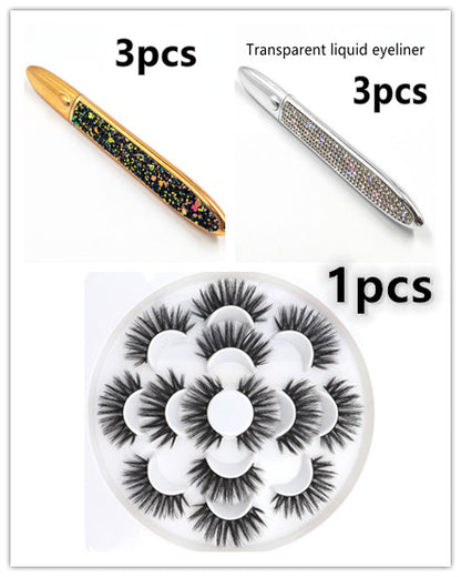 False Eyelashes with Self-Adhesive Eyeliner Multicolor Set