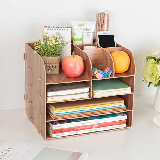 Office Desk Wooden Storage Box Elegant Organizer  Workspace