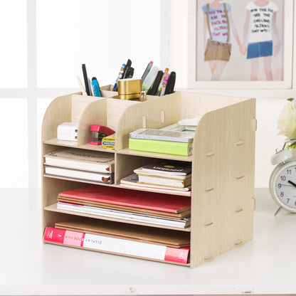 Office Desk Wooden Storage Box Elegant Organizer  Workspace
