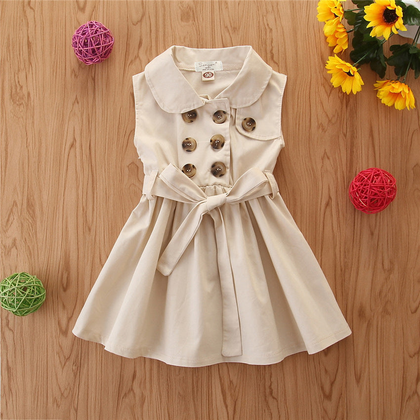 Toddler Baby Girl Dress Sleeveless Sash Button A-Line Summer
