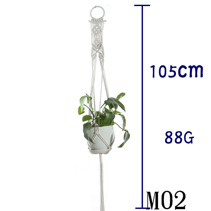 Flower Pot Net Bag – Beige Cotton Rope Indoor Plant Hanger