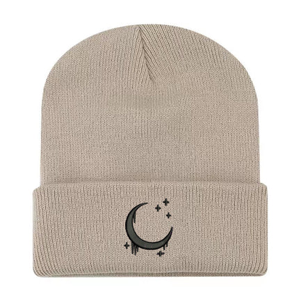 Embroidered Knitted Hat With Moon & Stars – Autumn Winter