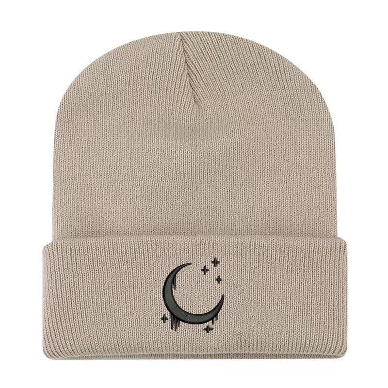Embroidered Knitted Hat With Moon & Stars – Autumn Winter