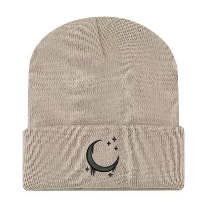 Embroidered Knitted Hat With Moon & Stars – Autumn Winter