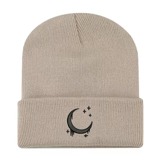 Embroidered Knitted Hat With Moon & Stars – Autumn Winter