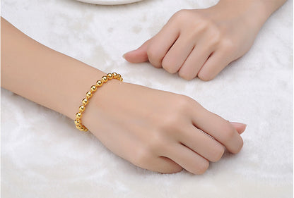 Men's Round Bead Bracelet with 24K Gold Imitation Finish