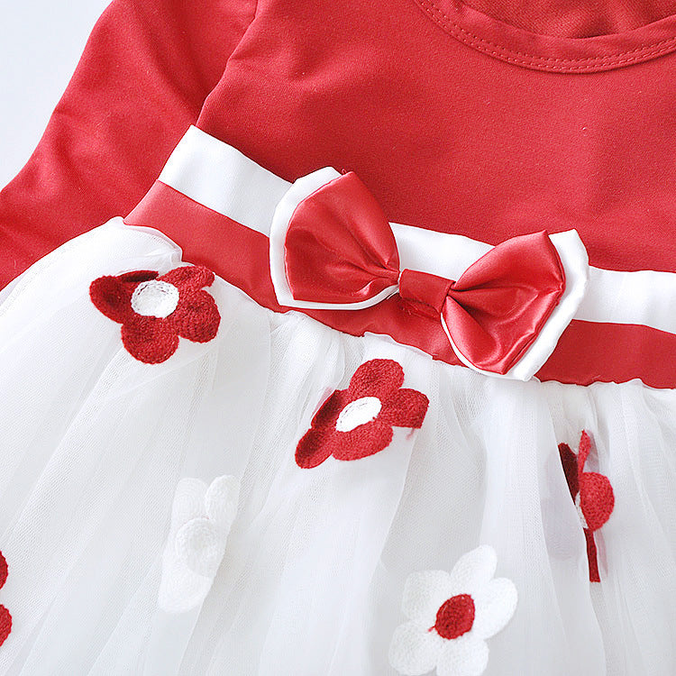 Long Sleeve Flower Bow Dress – Perfect for Special Occasions