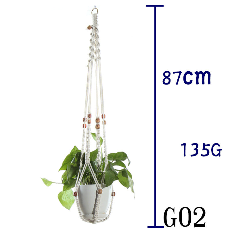 Flower Pot Net Bag – Beige Cotton Rope Indoor Plant Hanger
