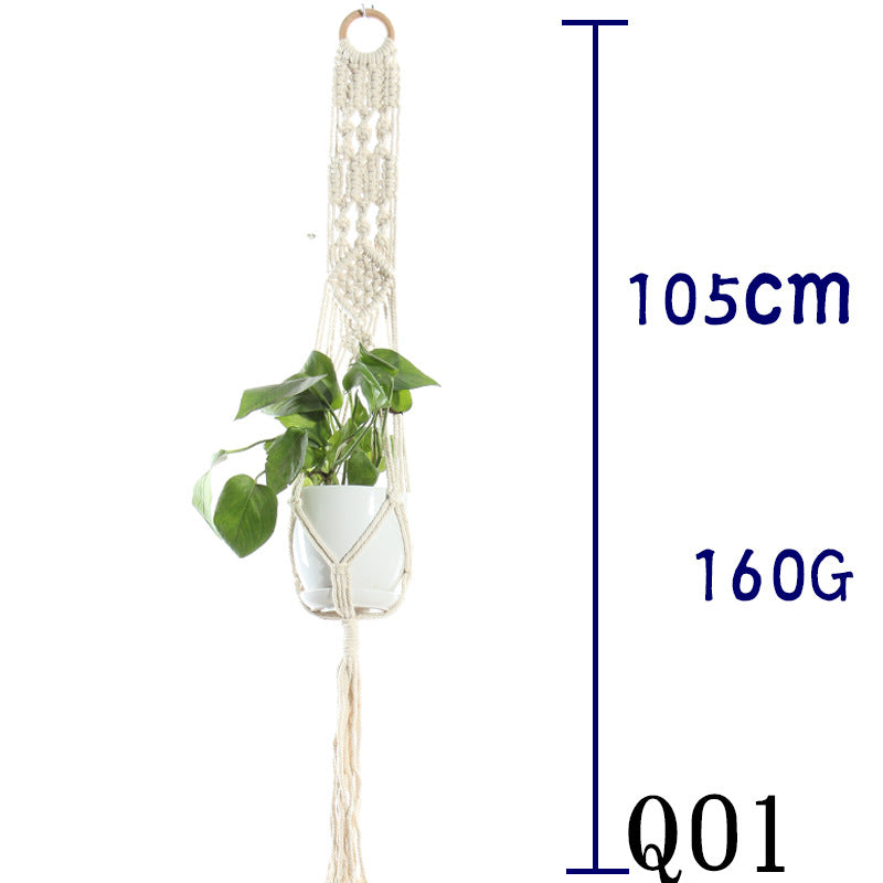 Flower Pot Net Bag – Beige Cotton Rope Indoor Plant Hanger
