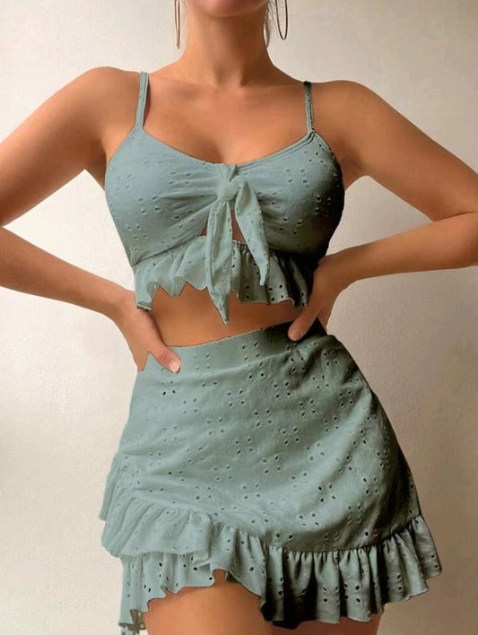 3pcs Bikini with Hip-hugging Skirt Stylish Summer Swimwear