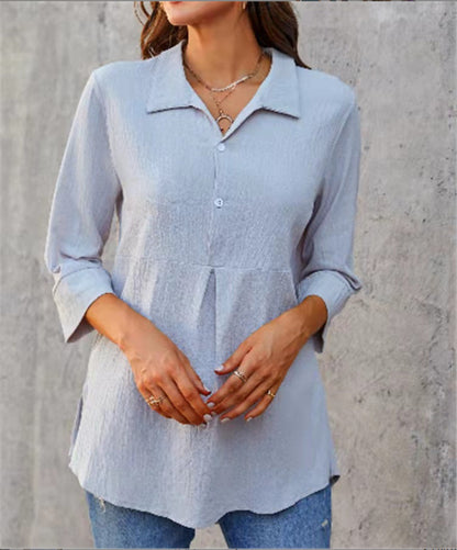Solid-Color Peplum Women's Shirt – Lapel-Neck and Slit Detail
