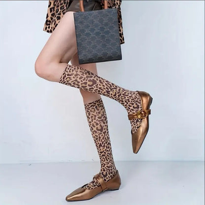 Leopard-Print Horse Oil Mid-Calf Socks Trendy and Comfortable