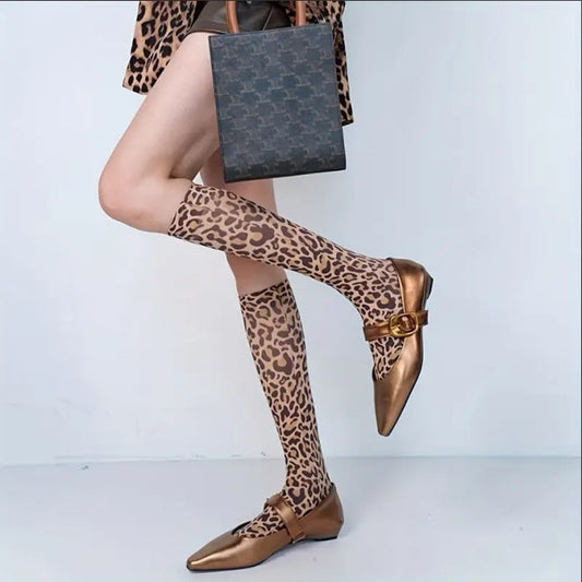 Leopard-Print Horse Oil Mid-Calf Socks Trendy and Comfortable