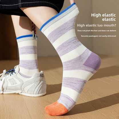 Women's Striped Cotton Antibacterial Long Socks