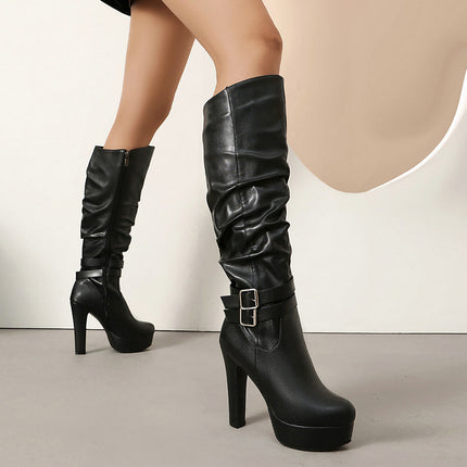 Women’s Chunky-Heeled Over-the-Knee Plus-Size Boots