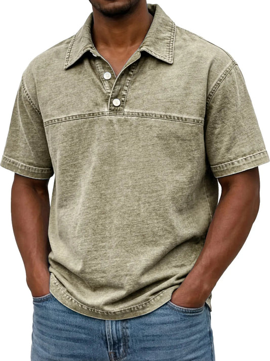 Buy Men’s Solid-Color Vintage Short Sleeve Lapel Polo