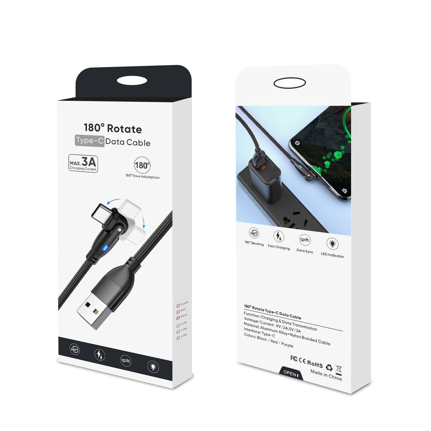 180-Degree Rotatable USB Fast Charging Cable