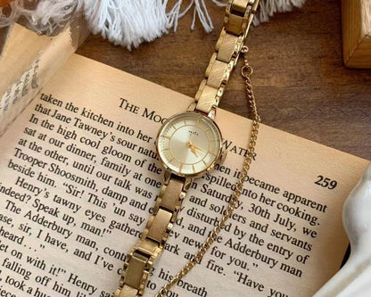 Vintage Square Watch for Women with Dainty Wheat Design