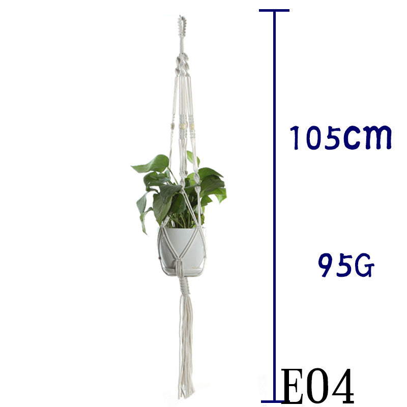 Flower Pot Net Bag – Beige Cotton Rope Indoor Plant Hanger