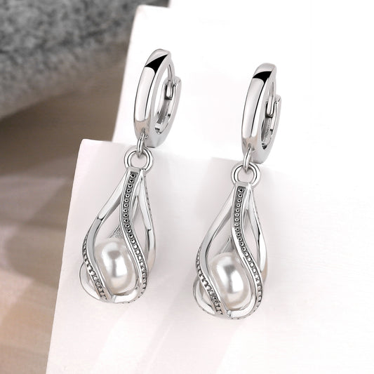 Teardrop Pearl Earrings Necklace Set for Women Daily Wear