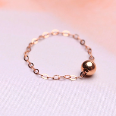 18K Gold Fortune Bead Ring with Chain Design