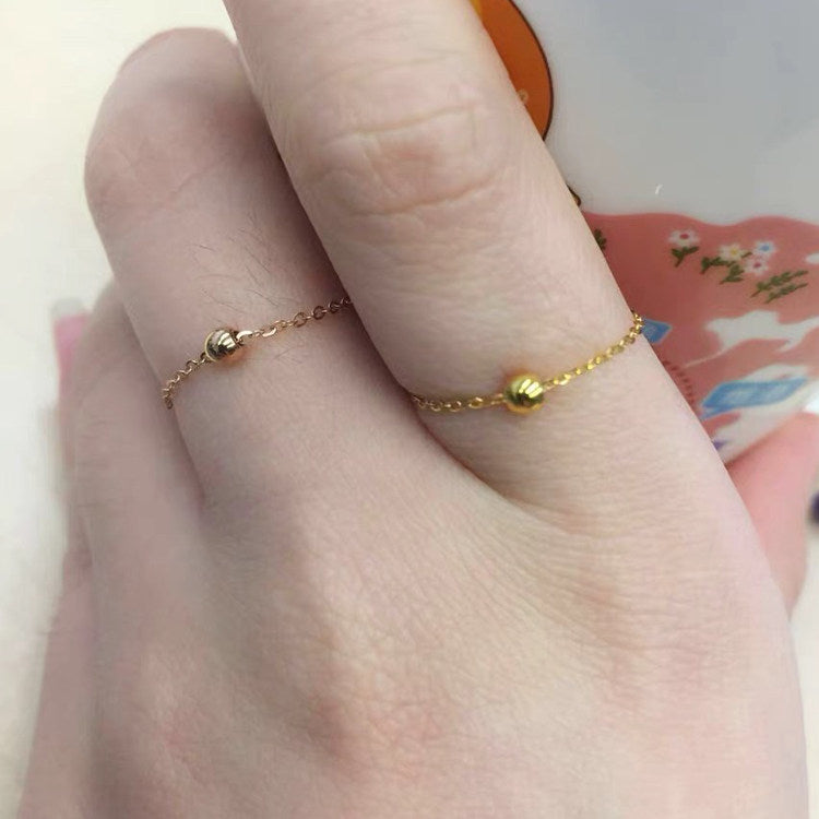 18K Gold Fortune Bead Ring with Chain Design