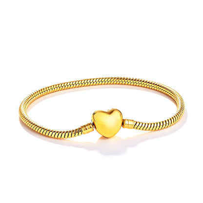 18K Gold Heart Beaded Bracelet with Snake Chain