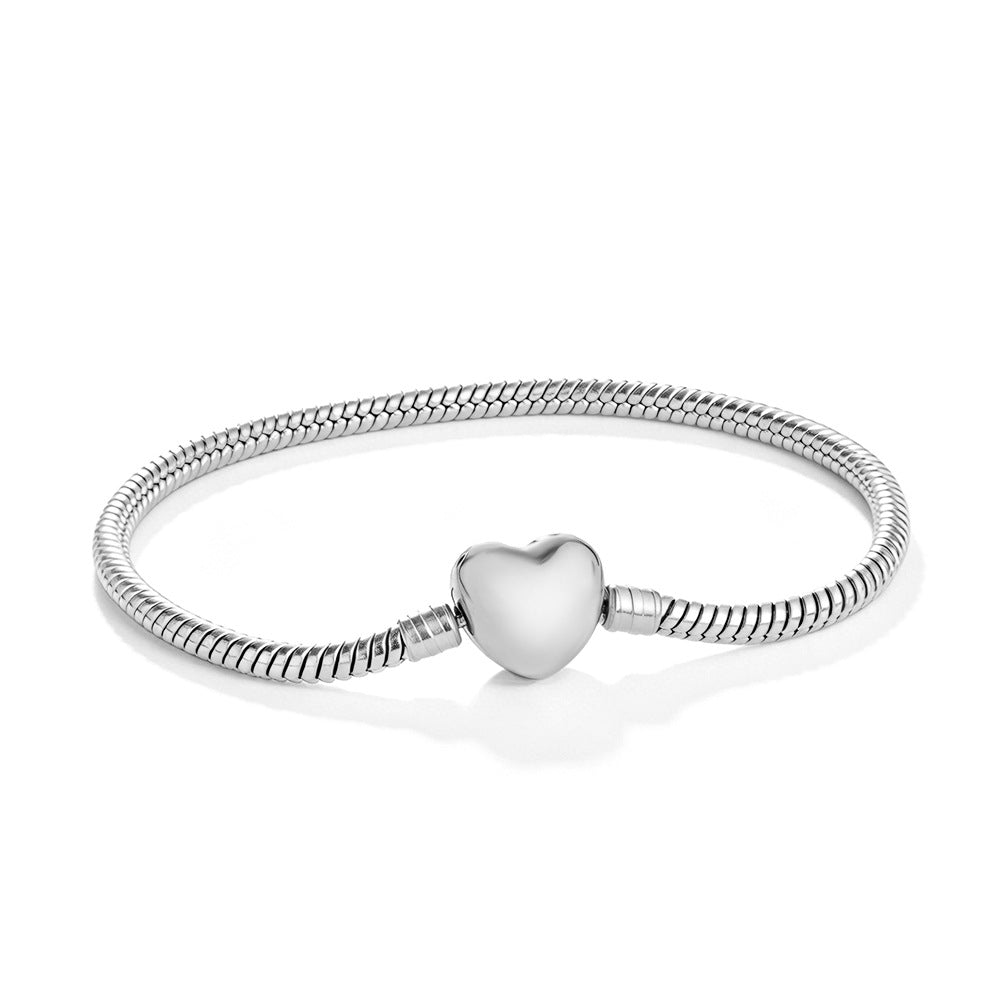 18K Gold Heart Beaded Bracelet with Snake Chain