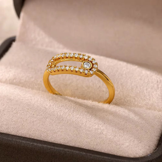 18K Gold-Plated Zircon Leaf Open Ring for Women