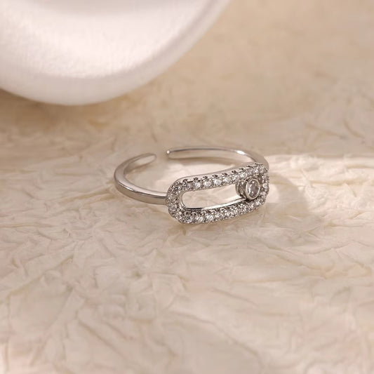 18K Gold-Plated Zircon Leaf Open Ring for Women