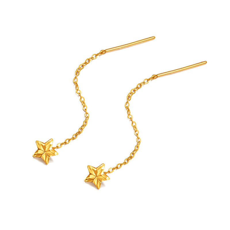 18K Gold Stud Earrings and Ear Chains