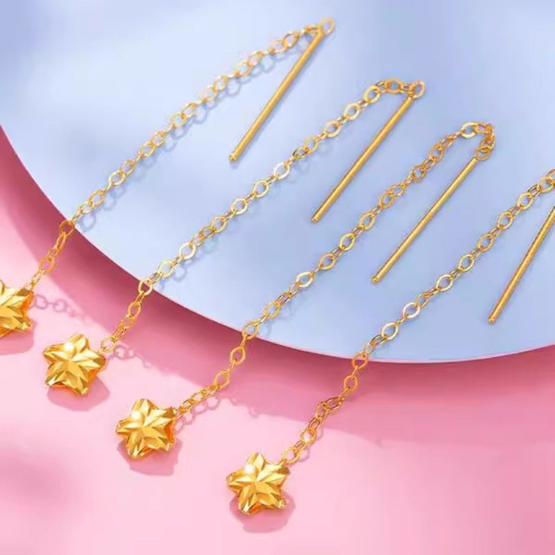 18K Gold Stud Earrings and Ear Chains