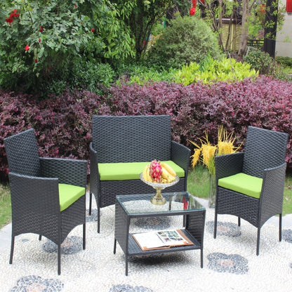 4PC Rattan Patio Furniture Set Outdoor Wicker Sofa Cushions