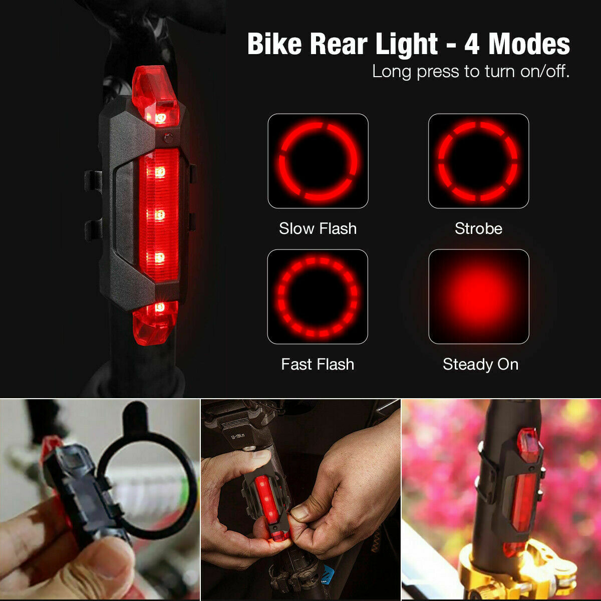 USB Rechargeable LED Bike Light – Front & Rear Cycling Lamp