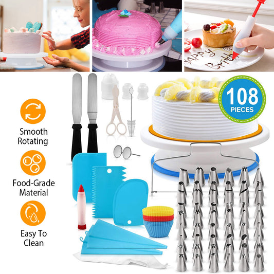 11in Rotating Cake Turntable 108Pc Decorating Supplies Kit