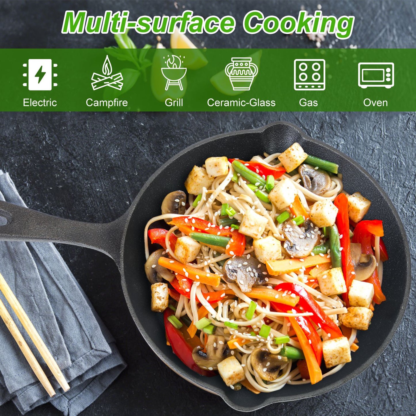 Cast Iron Skillet Set 3Pcs Pre-Seasoned Oven Safe Frying Pans