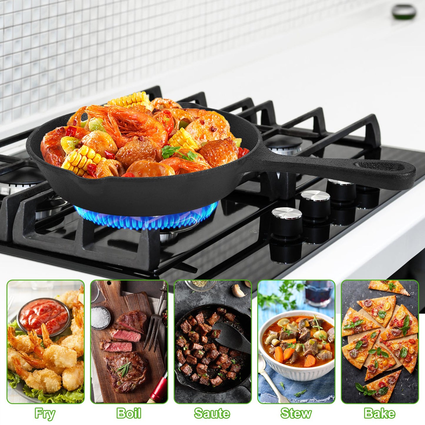 Cast Iron Skillet Set 3Pcs Pre-Seasoned Oven Safe Frying Pans