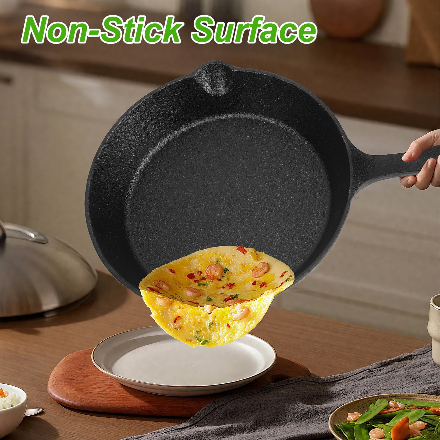 Cast Iron Skillet Set 3Pcs Pre-Seasoned Oven Safe Frying Pans