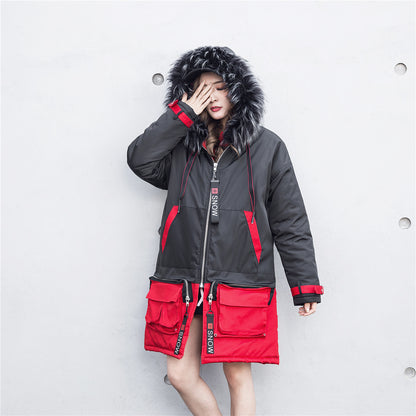 Patchwork Thick Hooded Parka Comfortable & Fashionable Jacket