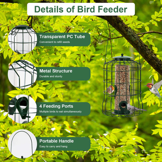 1Pc Outdoor Wild Bird Feeder Squirrel-Proof Chew-Proof Metal Hanging Seed Feeder With 4 Feeding Port For Small Songbirds Global swanky 2