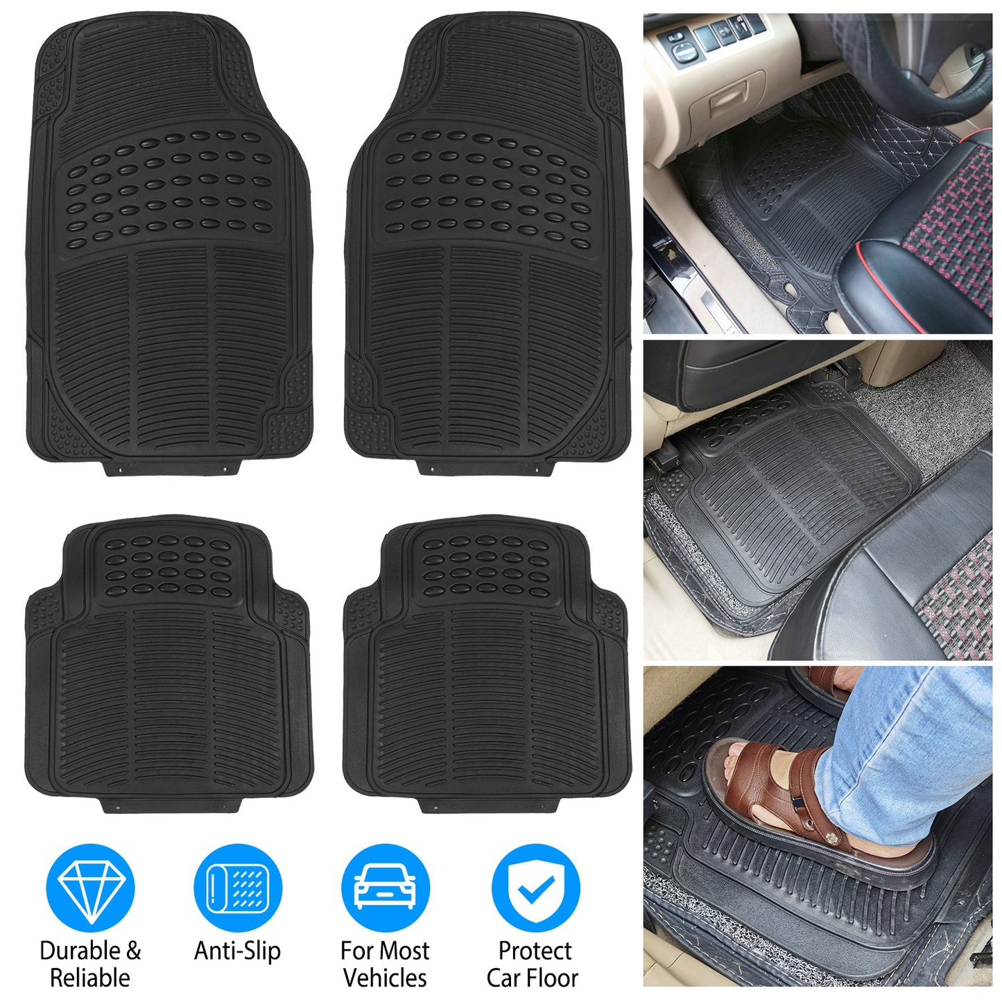 1Set PVC Rubber Floor Mats for Cars SUVs Trucks Heavy Duty Kit Global swanky 1