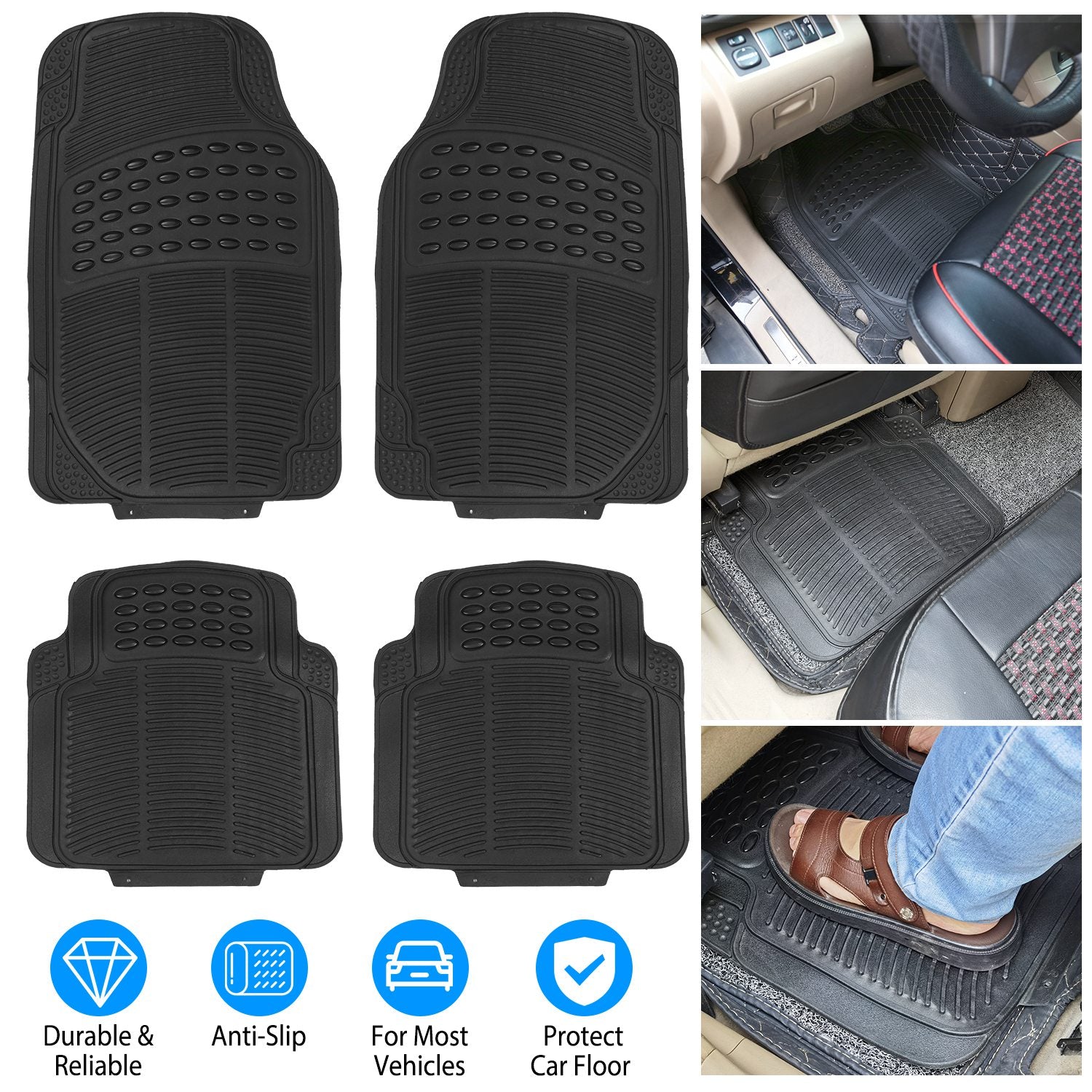 1Set PVC Rubber Floor Mats for Cars SUVs Trucks Heavy Duty Kit Global swanky 1