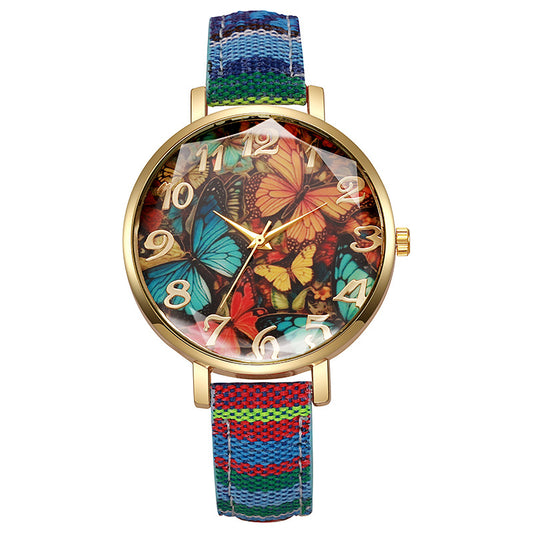 Round Floral Design Multicolored Casual Quartz Watch